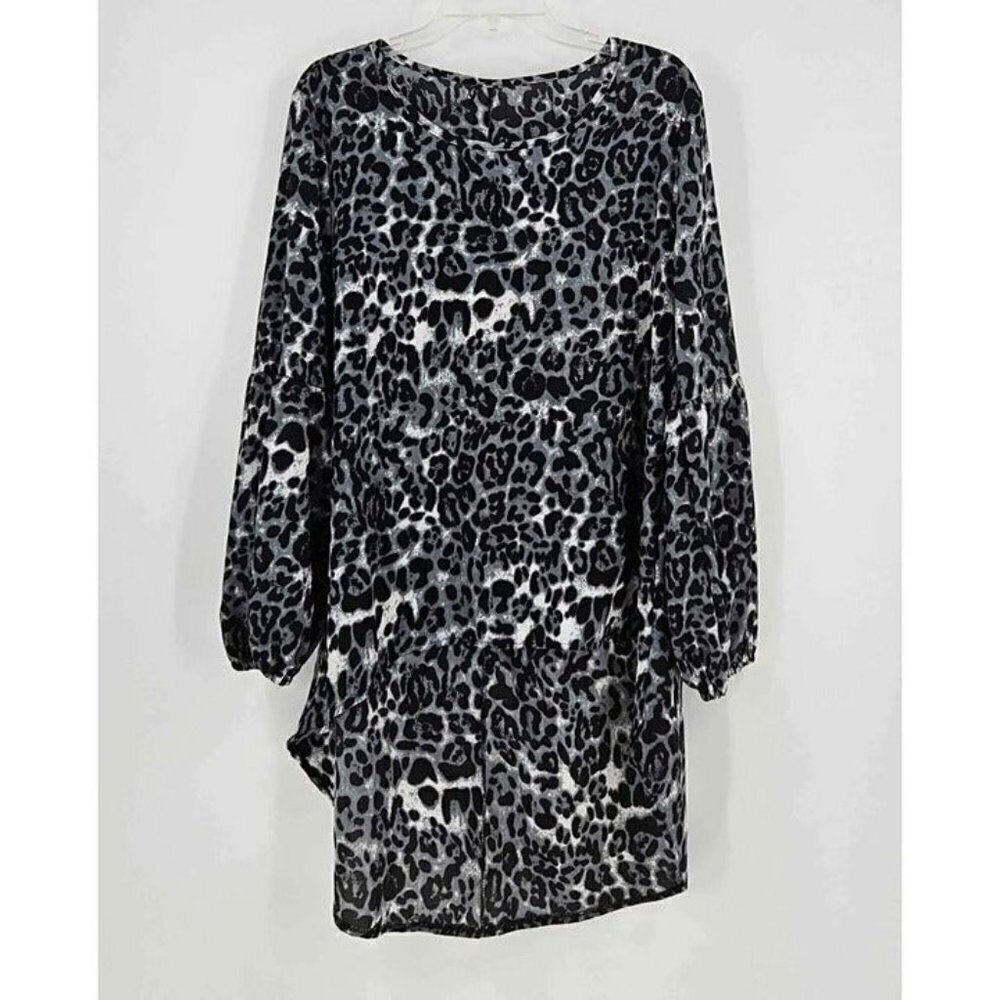 Animal Print Gray Black White Long Sleeve Hi-Low Lightweight Top Sz XL